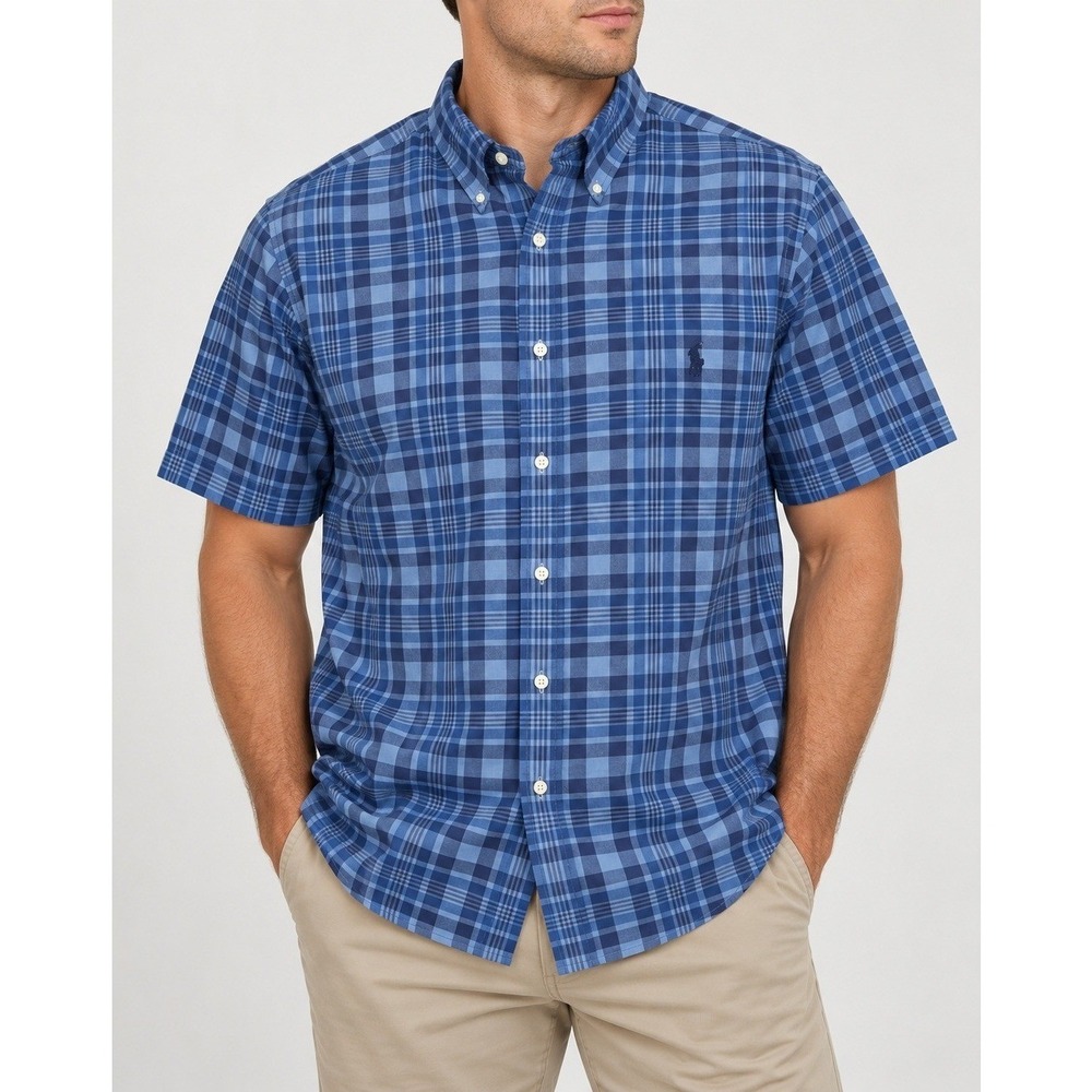 Polo Ralph Lauren Blue Plaid Short Sleeve Button Down Shirt Men's Size 3XLT